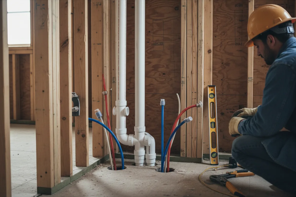 Drain and supply rough-in during Toilet Repair and Installation in Mumford