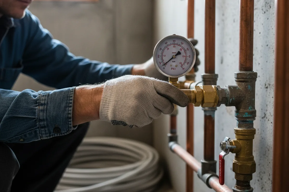 Pressure testing a repaired line during Water Line Repair in Mumford